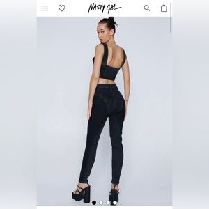 NWT NASTY GAL Black Contrast Panel High Rise Denim Skinny Jeans SIZE 4